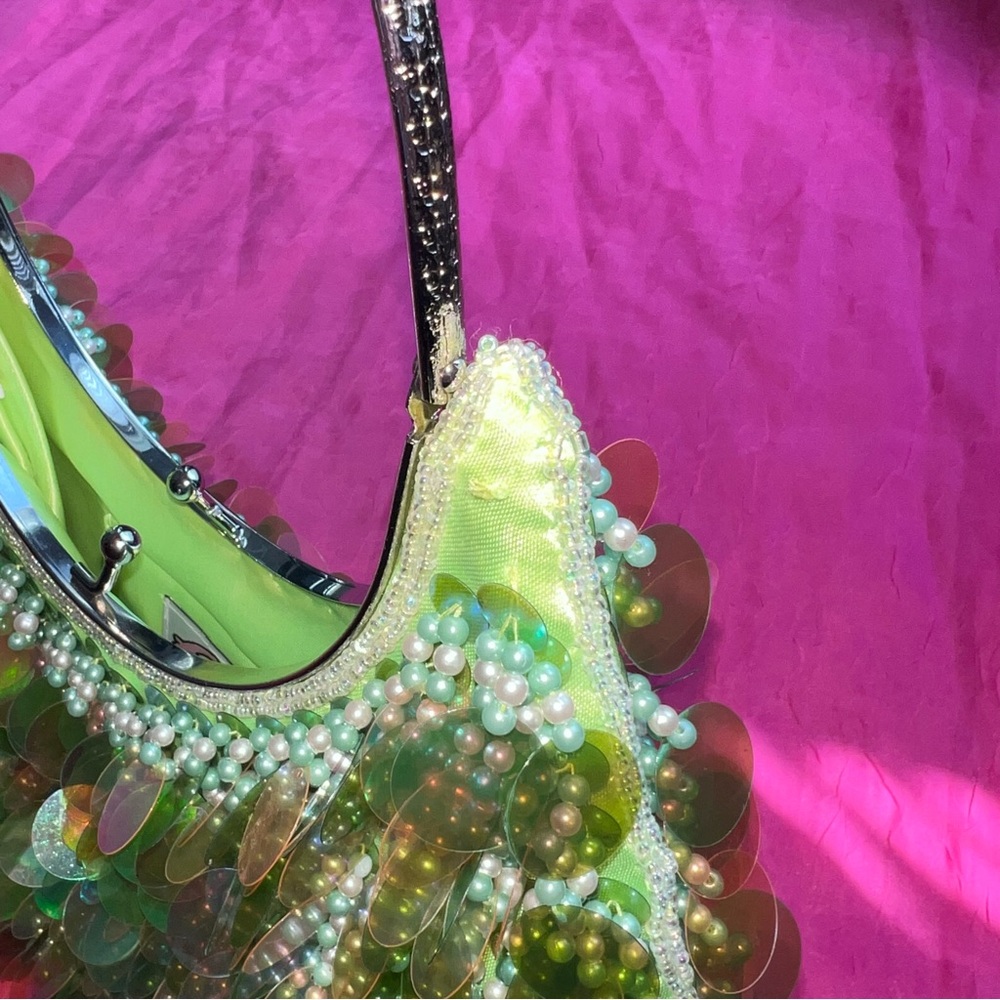 Green Beaded Vintage Y2K Shoulder Bag BRAT Style Purse - Picture 10 of 12